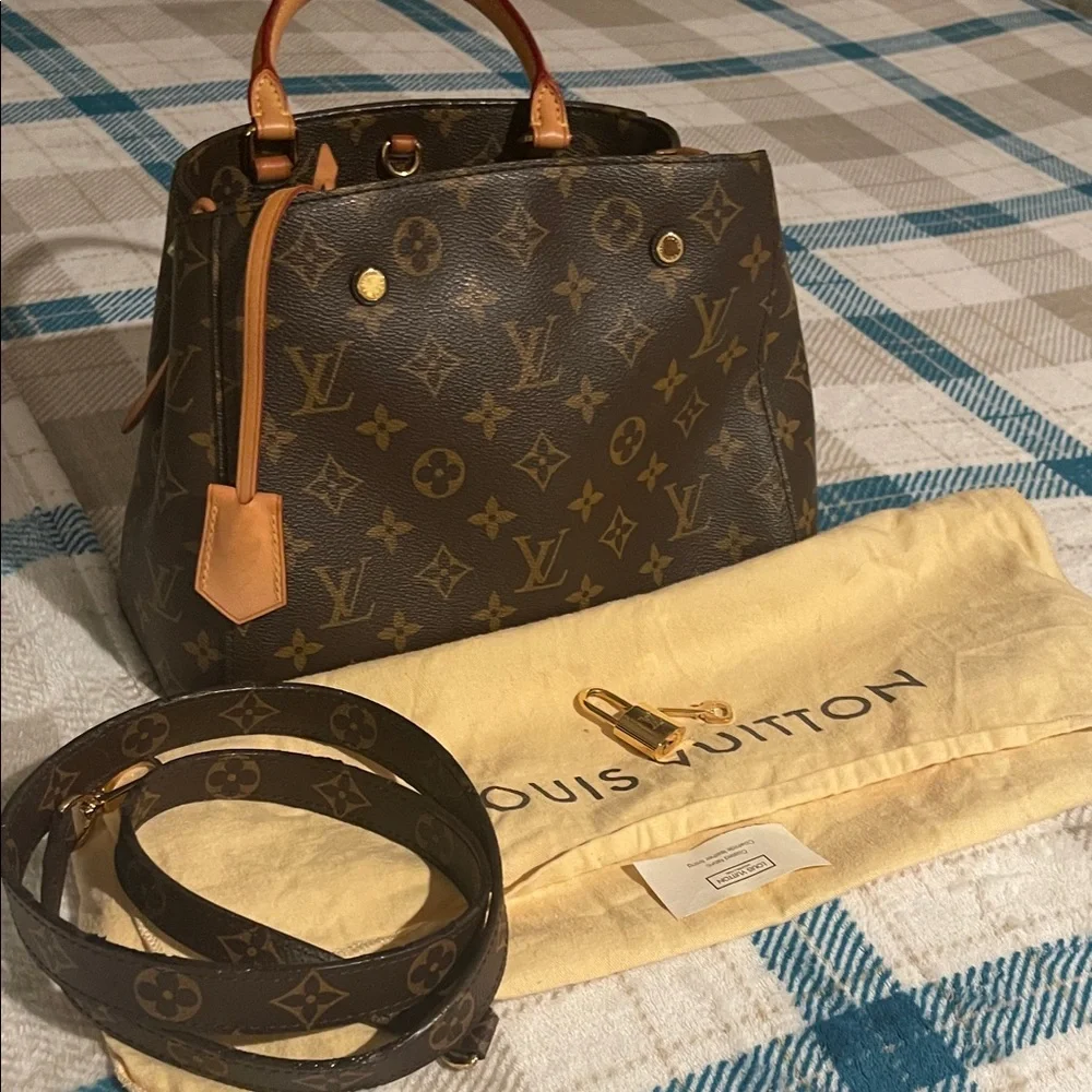 Louis Vuitton Monogram Satchel with Tan Leather Handles